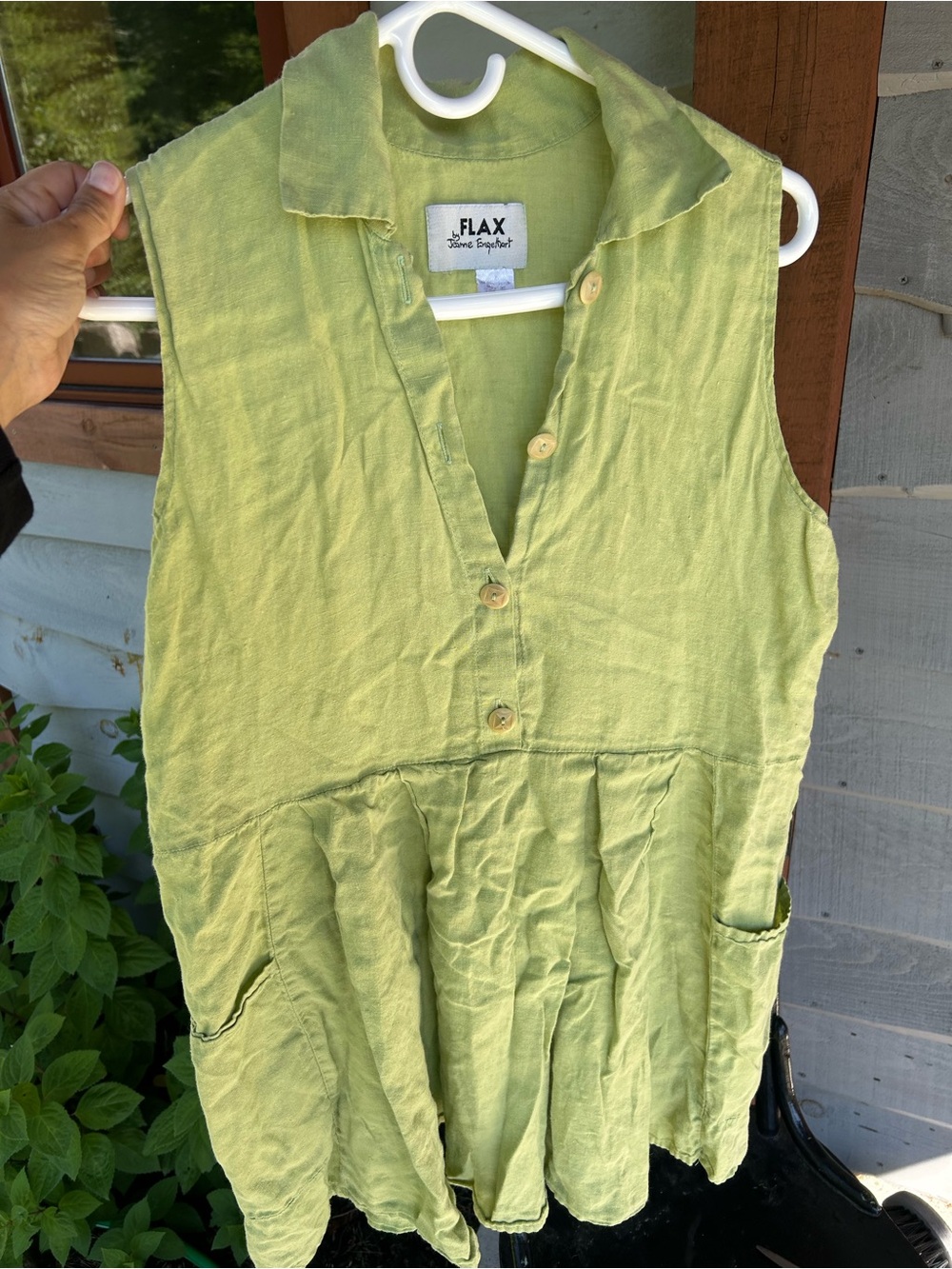 Vintage FLAX by Jeanne Engelhart Sleeveless Green Linen Dress